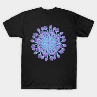 Purple Mushroom Mandala with blue highlights T-Shirt